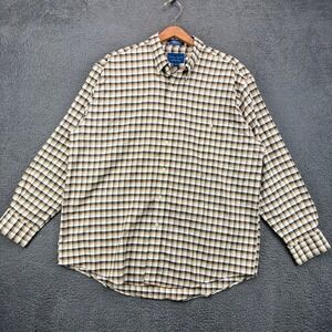 Towncraft Mens Large Brown Plaid Wrinkle Free Long Sleeve Button Down Shirt L
